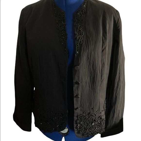 COLDWATER CREEK, Women’s Black Sequined, Button Down Blazer‎ , Size 14 - Picture 1 of 13